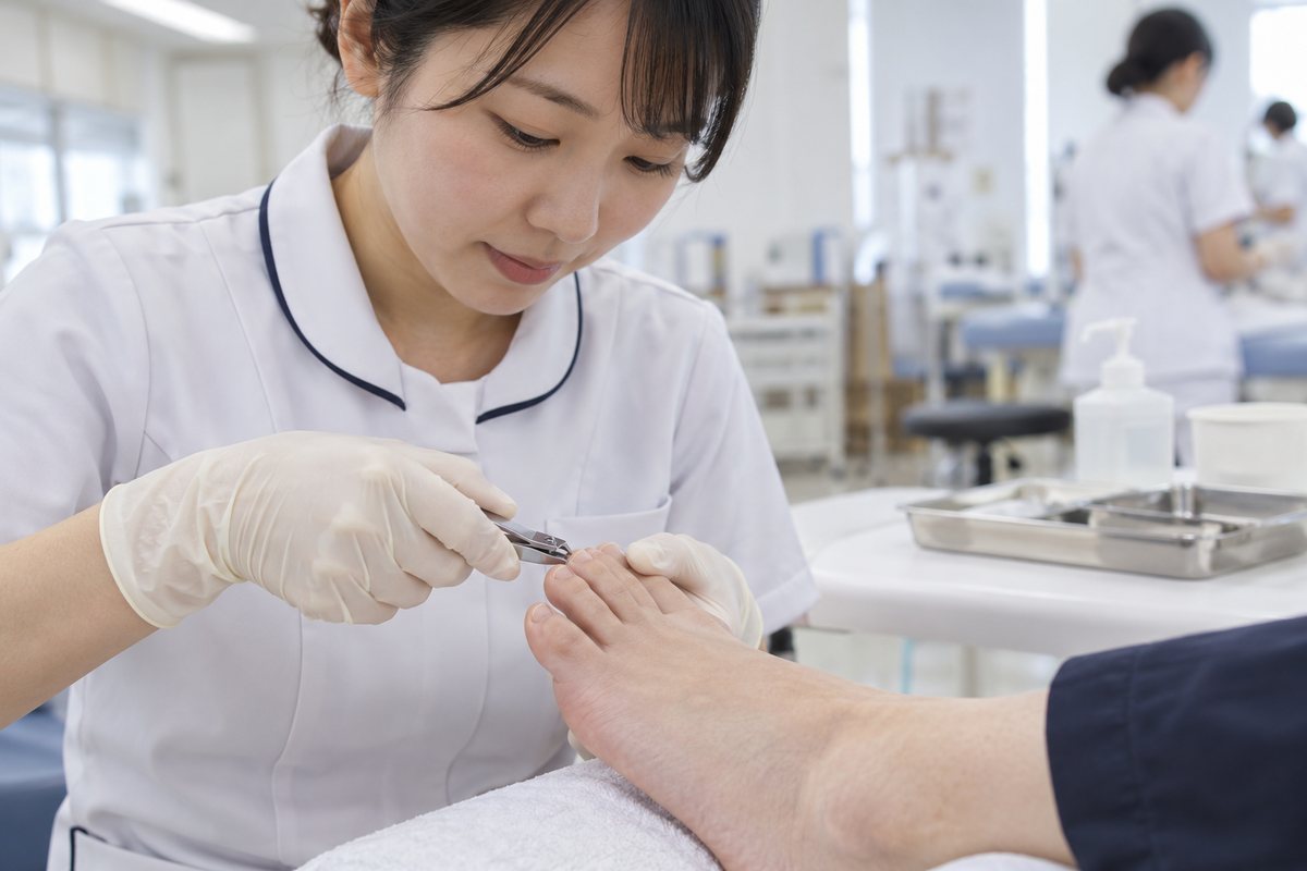明るく安定した姿勢で正常な爪を少しずつ切る様子